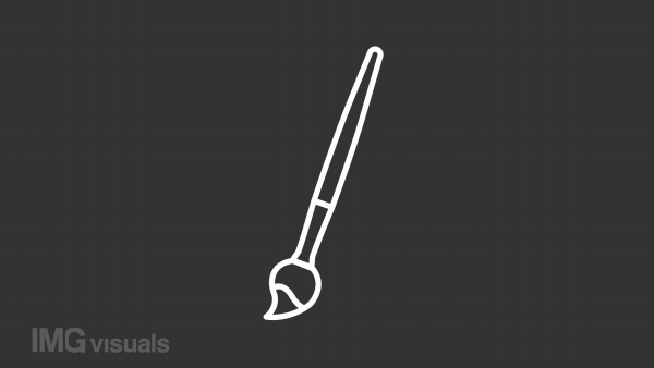 Art brush white animated icon. Painting activity line animation. Artistic expression. Drawing picture. Isolated illustration on dark background. Transition alpha video. Motion graphic