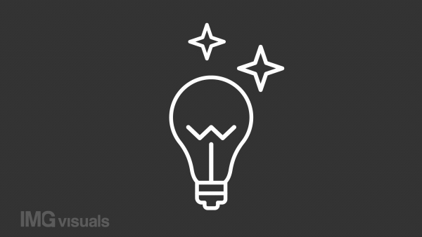Insight white line animation. Lightbulb with sparks animated icon. Light up. Creative solution. Decision making. Isolated illustration on dark background. Transition alpha video. Motion graphic