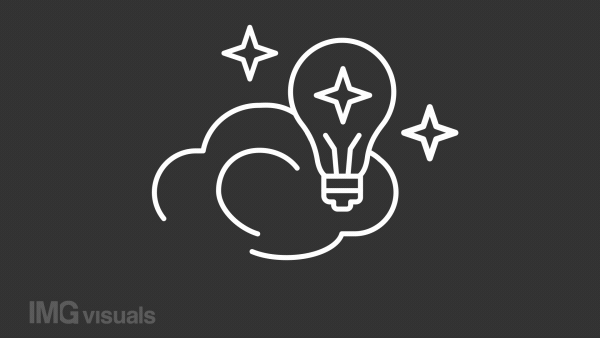 Inspiration white line animation. Rainbow going through cloud animated icon. Light bulb levitating. Creative idea. Isolated illustration on dark background. Transition alpha video. Motion graphic