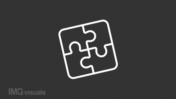 Puzzle pieces white animated icon. Separate and connect line animation. Logic game. Business solution. Isolated illustration on dark background. Transition alpha video. Motion graphic