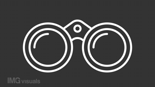 Binocular white animated icon. Moving barrels line animation. Change focus. Nature explorer. Search information. Isolated illustration on dark background. Transition alpha video. Motion graphic