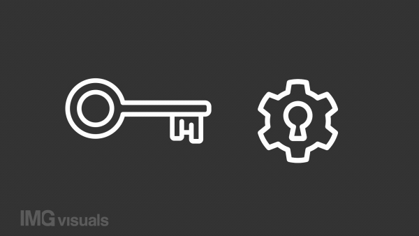 Solution white line animation. Key putting inside lock and turning animated icon. Lock opening. Problem solving. Isolated illustration on dark background. Transition alpha video. Motion graphic