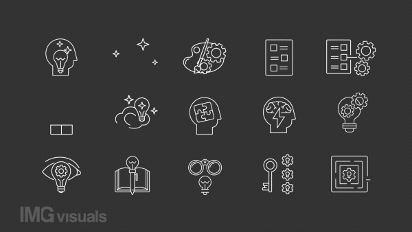 Creative thinking animation library. Idea generation animated white line icons. Outside the box. Innovative solution. Isolated illustrations on dark background. Transition alpha. HD video. Icon pack