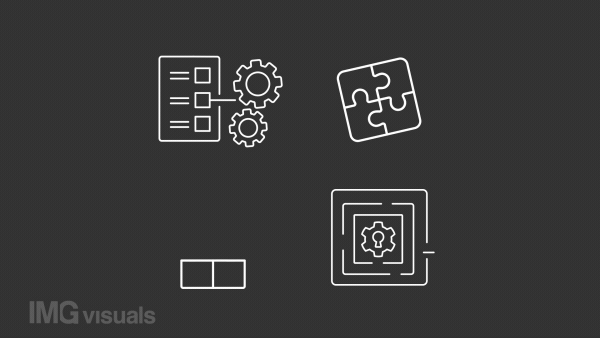 Product development animation set. Business idea animated white line icons. New technology. Continuous improvement. Isolated illustrations on dark background. Transition alpha. HD video. Icon pack
