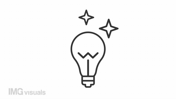 Insight line animation. Lightbulb with sparks animated icon. Light up. Creative solution. Decision making. New idea. Black illustration on white background. HD video with alpha channel. Motion graphic