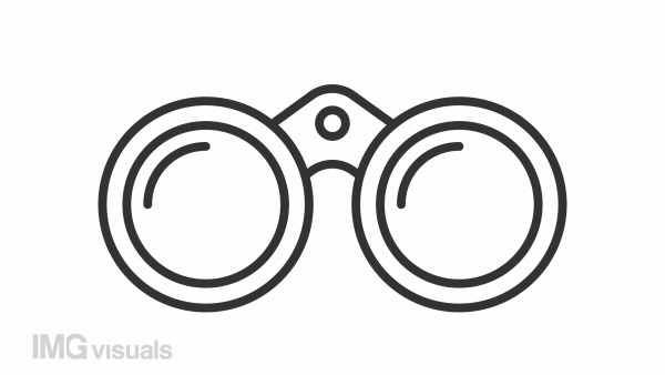 Binocular animated icon. Moving barrels line animation. Change focus. Nature explorer. Search information. Black illustration on white background. HD video with alpha channel. Motion graphic