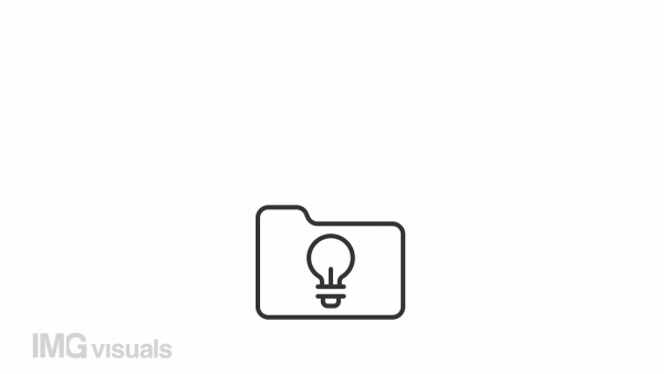 Data organization line animation. File folder with light bulb animated icon. Confusing path. Problem solving. Black illustration on white background. HD video with alpha channel. Motion graphic