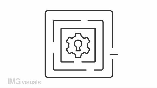 Take on challenges line animation. Cog wheel with keyhole animated icon. Go through maze. Overcoming obstacles. Black illustration on white background. HD video with alpha channel. Motion graphic