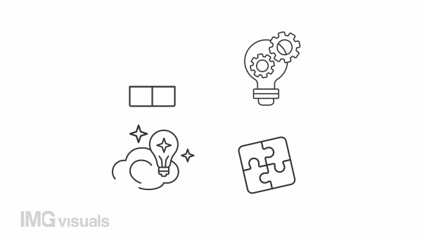 Creative process animation set. New idea animated line icons. Problem solving. Product development. Black illustrations on white background. HD video with alpha channel. Motion graphic