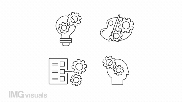 Branding agency animation set. Creative business animated line icons. Innovation management. Design thinking. Black illustrations on white background. HD video with alpha channel. Motion graphic
