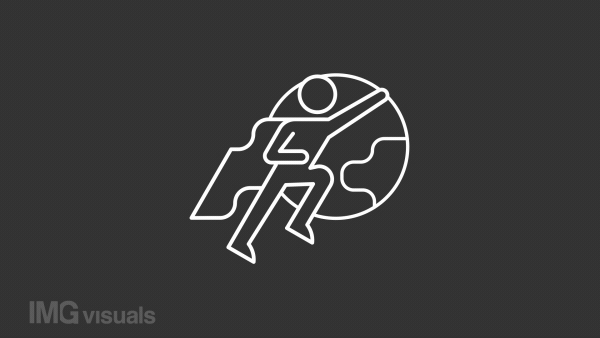 Animated world hero white line icon. Attitude motivation. Superhero. Loop HD video with chroma key, alpha channel on transparent background, black solid background. Outline motion graphic animation
