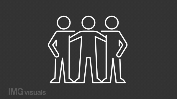 Animated friendship white line icon. Affiliate motivation. Loop HD video with chroma key, alpha channel on transparent background, black solid background. Outline motion graphic animation