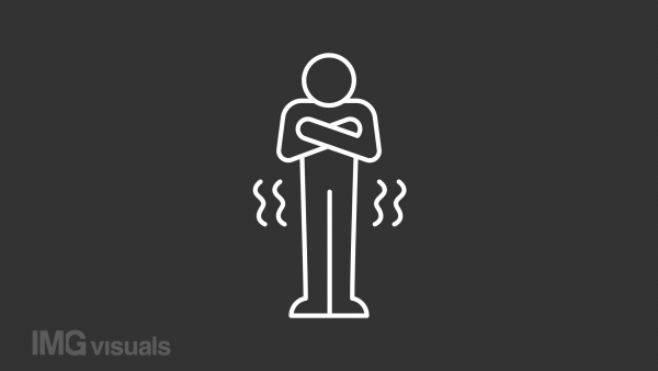 Animated chills white line icon. Fever and temperature. Flu symptom. Loop HD video with chroma key, alpha channel on transparent background, black solid background. Outline motion graphic animation