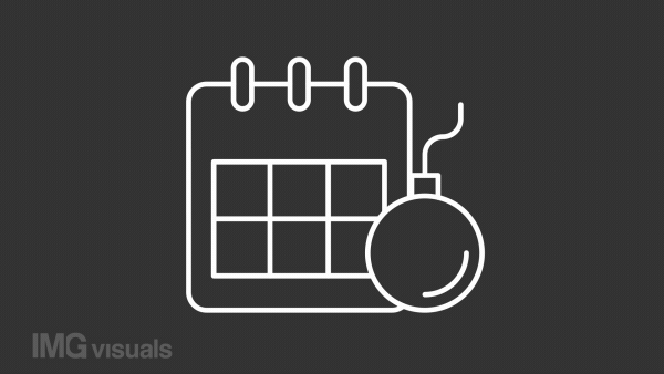 Animated deadline white line icon. Countdown. Meeting deadline. Loop HD video with chroma key, alpha channel on transparent background, black solid background. Outline motion graphic animation