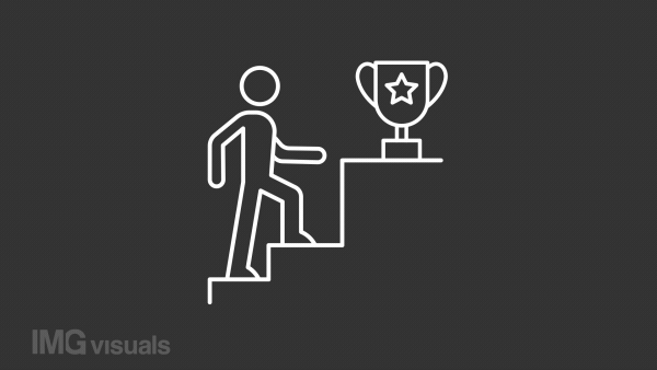Animated achievement white line icon. Reward-based motivation. Loop HD video with chroma key, alpha channel on transparent background, black solid background. Outline motion graphic animation