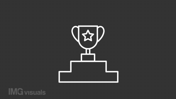 Animated award white line icon. Sport competition winner. Loop HD video with chroma key, alpha channel on transparent background, black solid background. Outline motion graphic animation