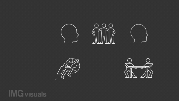 Animated rivalry white line icons. Achievement motivation. Set goal. Loop HD video with chroma key, alpha channel on transparent background, black solid background. Outline motion graphic animation