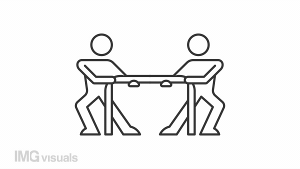 Animated competition linear icon. Sportive challenge. Opponents. Competing people. Seamless loop HD video with alpha channel on transparent background. Outline motion graphic animation