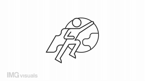 Animated world rescuer linear icon. Attitude motivation. Superhero. Leadership skills. Seamless loop HD video with alpha channel on transparent background. Outline motion graphic animation