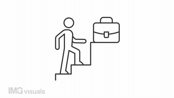 Animated promotion linear icon. Career growth. Rise employee. Higher job position. Seamless loop HD video with alpha channel on transparent background. Outline motion graphic animation