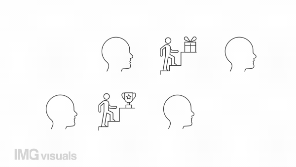 Animated motivation linear icons. Intrinsic motivation. Self-development. Achievements. Seamless loop HD video with alpha channel on transparent background. Outline motion graphic animation