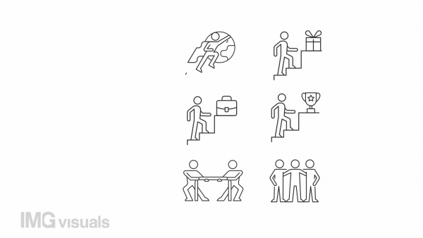 Animated development linear icons. Self improvement. Motivation and success. Competition winner. Seamless loop HD video with alpha channel on transparent background. Outline motion graphic animation