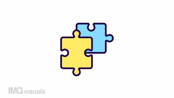 Animated unsolved puzzle color icon. Brainstorming. Solving impossible riddle. Seamless loop HD video with alpha channel on transparent background. Simple filled line motion graphic animation