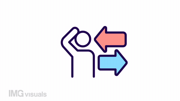 Animated dilemma color icon. Difficult choice. Tough decision making. Challenging. Seamless loop HD video with alpha channel on transparent background. Simple filled line motion graphic animation