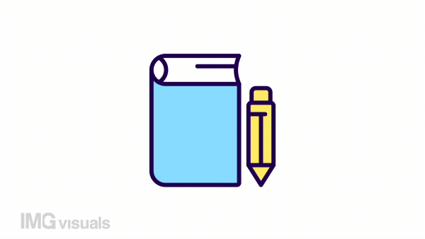 Animated schoolbook color icon. Essential knowledge. Education. Increase intelligence. Seamless loop HD video with alpha channel on transparent background. Simple filled line motion graphic animation