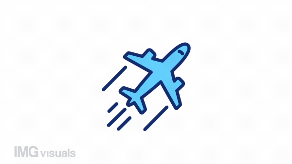 Animated plane color icon. Commercial flight. Travelling. Landing and departure. Seamless loop HD video with alpha channel on transparent background. Simple filled line motion graphic animation