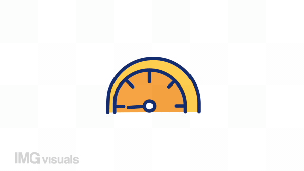 Animated speed meter color icon. Measuring vehicle speed. Fast driving. Acceleration. Seamless loop HD video with alpha channel on transparent background. Simple filled line motion graphic animation