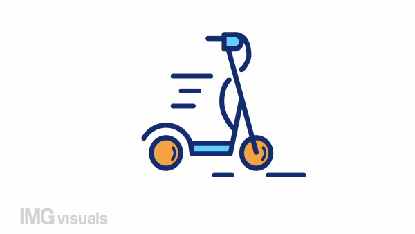 Animated scooter color icon. Electric vehicle. Mobile transportation. Commuting. Seamless loop HD video with alpha channel on transparent background. Simple filled line motion graphic animation