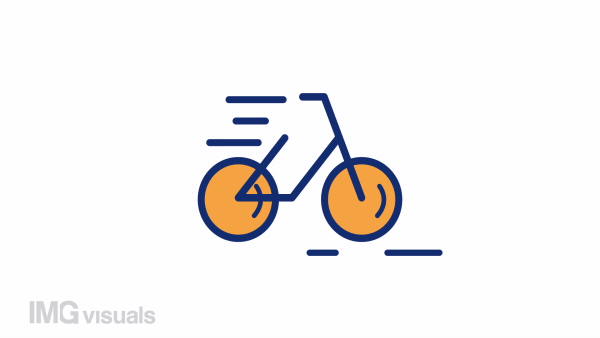 Animated bicycle color icon. Transportation and recreation. Sport activity. Seamless loop HD video with alpha channel on transparent background. Simple filled line motion graphic animation
