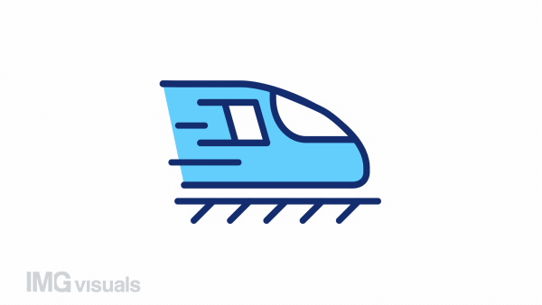 Animated train color icon. Rail road. Passenger and cargo transportation. Seamless loop HD video with alpha channel on transparent background. Simple filled line motion graphic animation