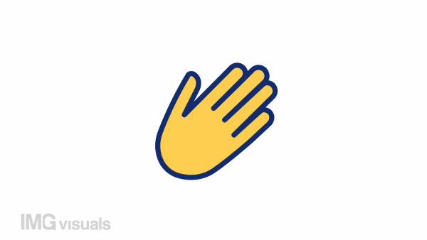 Animated waving hand color icon. Nonverbal communication. Greeting and calling gesture. Seamless loop HD video with alpha channel on transparent background. Simple filled line motion graphic animation