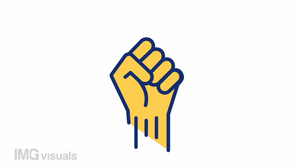 Animated fist color icon. Symbol of protest and resistance. Political solidarity. Seamless loop HD video with alpha channel on transparent background. Simple filled line motion graphic animation