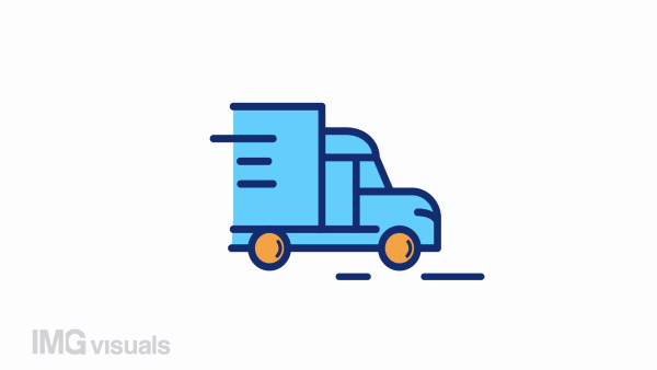 Animated moving truck color icon. Delivery service. Transportation. Vehicle in motion. Seamless loop HD video with alpha channel on transparent background. Simple filled line motion graphic animation