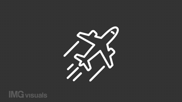 Animated plane white line icon. Commercial flight. Travelling. Landing and departure. Seamless loop HD video with alpha channel on transparent background. Motion graphic design for night mode