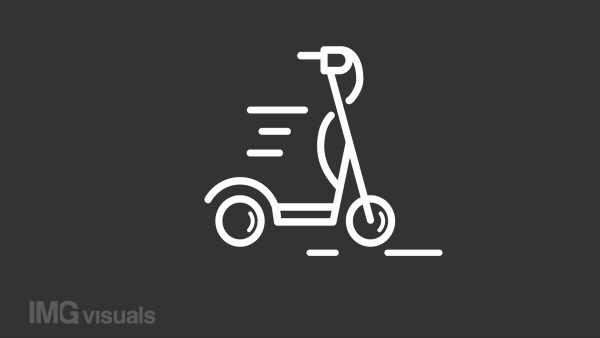 Animated scooter white line icon. Electric vehicle. Mobile transportation. Commuting. Seamless loop HD video with alpha channel on transparent background. Motion graphic design for night mode