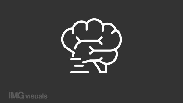 Animated brain white line icon. Cognitive process. Human body organ. Mindset. Seamless loop HD video with alpha channel on transparent background. Motion graphic design for night mode