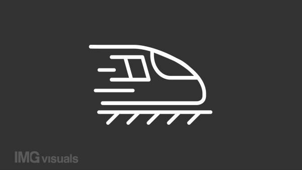 Animated train white line icon. Rail road. Passenger, cargo transportation. Public transport. Seamless loop HD video with alpha channel on transparent background. Motion graphic design for night mode