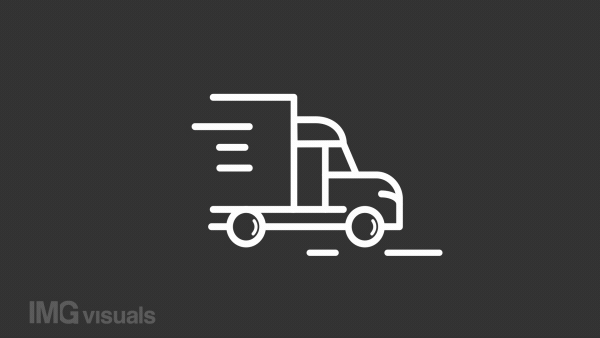 Animated truck white line icon. Delivery service. Transportation. Vehicle in motion. Seamless loop HD video with alpha channel on transparent background. Motion graphic design for night mode