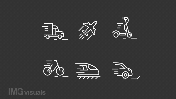 Animated vehicle white line icon set. Commuting. Public and personal transportation. Vehicles. Seamless loop HD video with alpha channel on transparent background. Motion graphic design for night mode