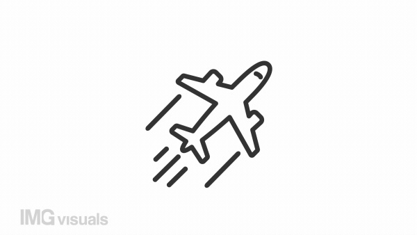 Animated plane linear icon. Commercial flight. Travelling. Landing and departure. Seamless loop HD video with alpha channel on transparent background. Outline motion graphic animation