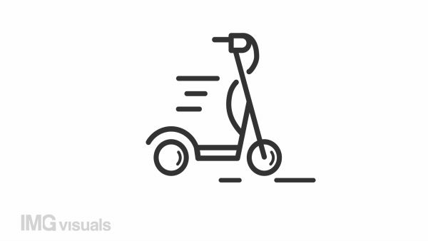 Animated scooter linear icon. Electric vehicle. Mobile transportation. Commuting. Seamless loop HD video with alpha channel on transparent background. Outline motion graphic animation
