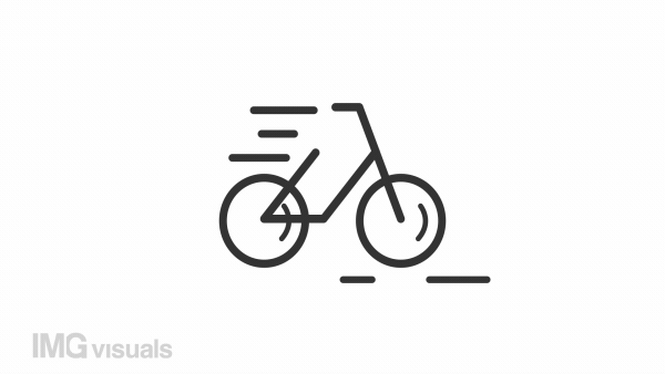 Animated bicycle linear icon. Transportation and recreation. Sport activity. Green vehicle. Seamless loop HD video with alpha channel on transparent background. Outline motion graphic animation