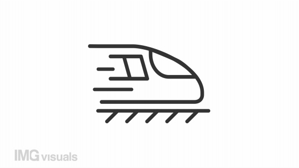 Animated train linear icon. Rail road. Passenger and cargo transportation. Public transport. Seamless loop HD video with alpha channel on transparent background. Outline motion graphic animation