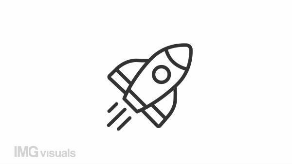 Animated rocket linear icon. Launch spacecraft into cosmos. Space shuttle. Startup. Seamless loop HD video with alpha channel on transparent background. Outline motion graphic animation