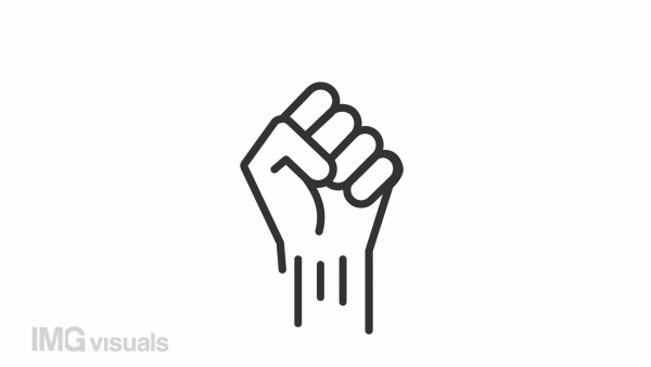 Animated fist linear icon. Symbol of protest and resistance. Political solidarity. Seamless loop HD video with alpha channel on transparent background. Outline motion graphic animation