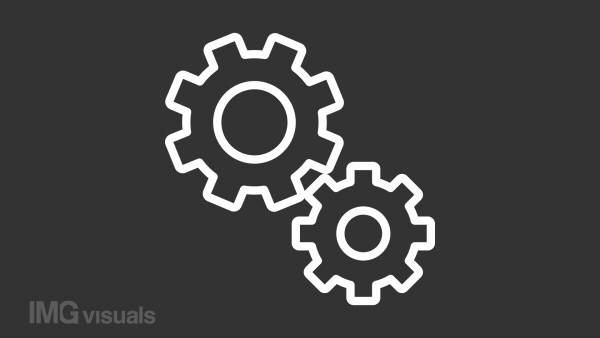 Animated setting white line icon. Spinning gears animation. Setting cogwheel. Configuration tool. Loop HD video with chroma key, alpha channel, transparent background. Outline motion graphic